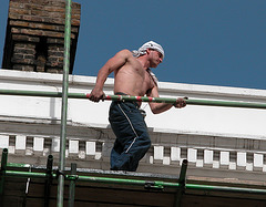 It is spring: builders are taking their tops off