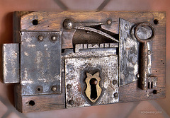 18th Century wooden and iron door lock