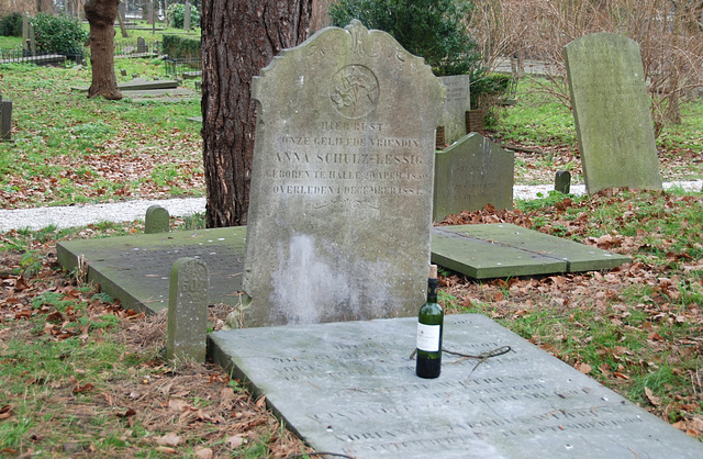 Bottle of wine on a grave