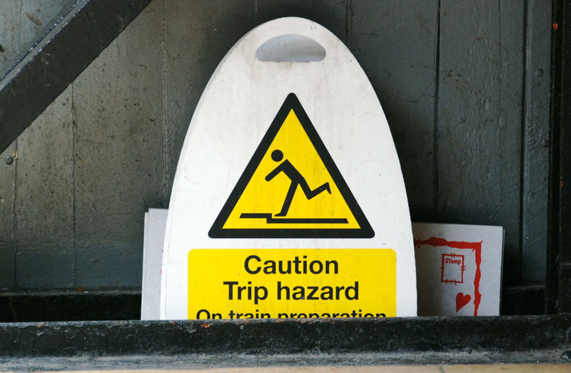 Sign waiting for another trip hazard to occur