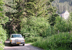 Holiday day one: My Benz in the woods and the hotel in the background