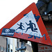 Old traffic sign warning against running children