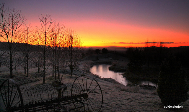 Frosty winter solstice sunset