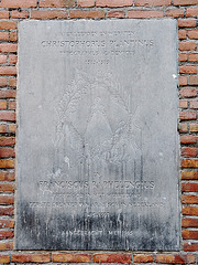 Stone commemorating the printer Plantin and the printer and professor of Hebrew Raphelengius