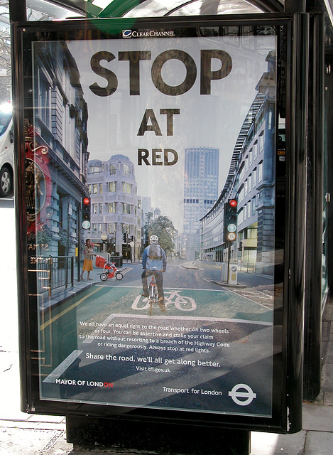 Advertisement to stop people from cycling through red lights