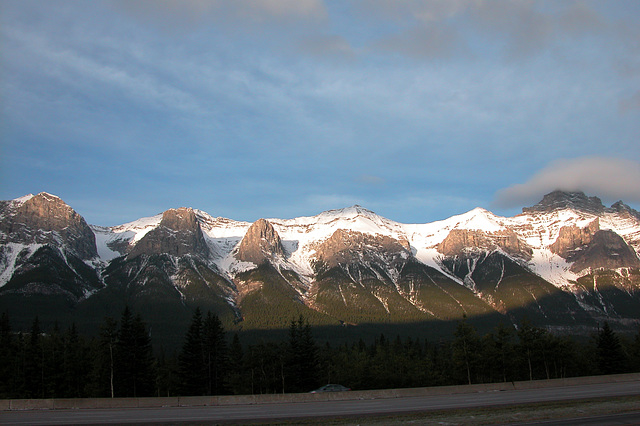 Morning sun over the Canadian Rocky Mountains at Harvey Heights