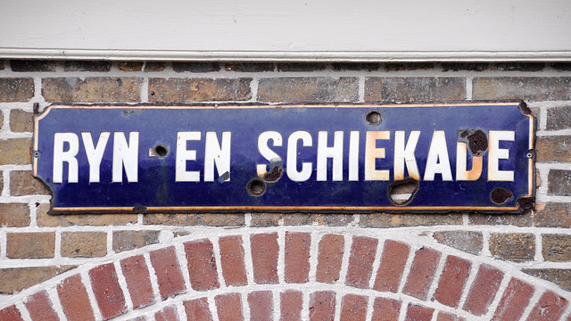 Some street signs of Leiden: Rijn en Schiekade