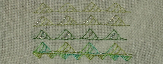## 101 and 102, Triagular Buttonhole and Beaded Triangular Buttonhole Stitches