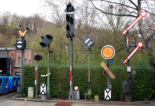 Railway signs at the railway museum Bochum-Dahlhausen