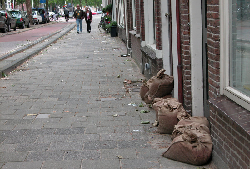 After some flooding, residents started using sand bags