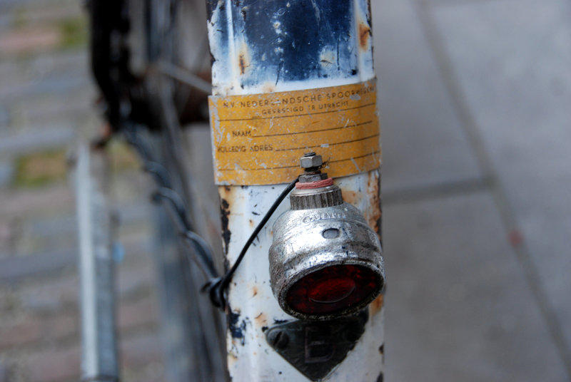 Old bicycle light on a Batavus bicycle