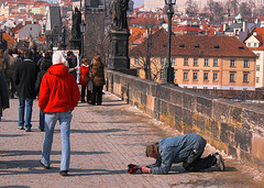 Prague Charles Bridge Beggar