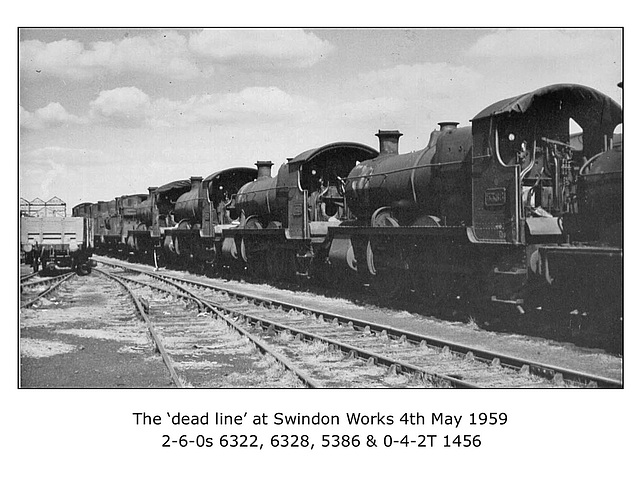 GWR 2-6-0s 6322 6328 5386 & 0-4-2T 1456 Swindon 4.5.1959