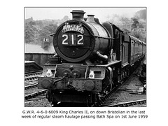 GWR 6009 King Charles II on Bristolian - Bath 8.6.1959