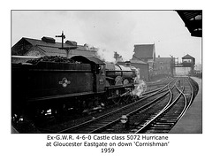 GWR 4-6-0 5072 Hurricane Gloucester Eastgate 1959