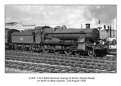 GWR 4-6-0 6869 Resolven Grange - Bristol - 2.8.1958