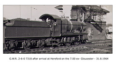 GWR 2-6-0 7318 at Hereford - 31.8.1964