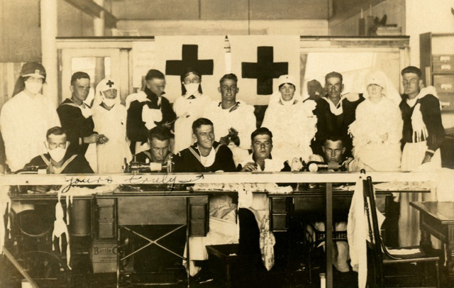 Sailors and Nurses with Masks in a Hospital Ward, San Diego, California, 1919