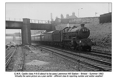 GWR Castle class 4-6-0 at Lawrence Hill towards Bristol summer 1963