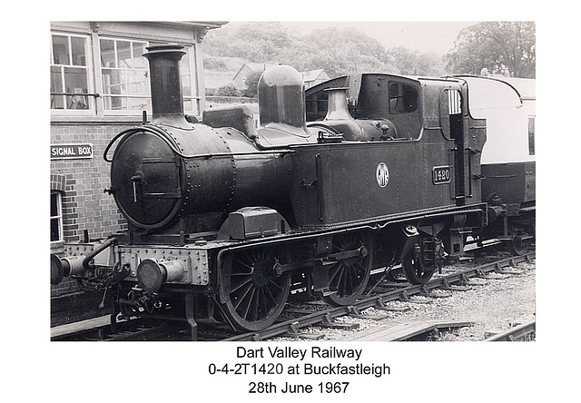 Former Great Western Railway 0-4-2T 1420 at Buckfastleigh  close up 28.6.1967