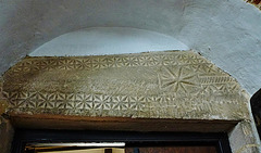 elsenham church, essex, c12 cross slab tomb used as a lintel