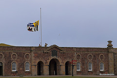 The Royal Standard being lowered at Fort George on the departure of HRH The Prince Philip KG, KT, Duke of Edinburgh.