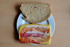 My lunch: Ham and Cheese Sandwich on grey bread
