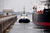 The tug Sirius retreating after towing the Monica into the sea lock at IJmuiden