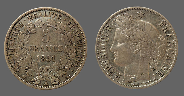 FRANCE: 5 Francs Cérès 1851 A.