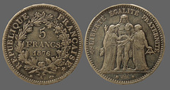 FRANCE: 5 Francs Hercule 1876 A.