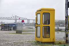 Telephone box on the bank of the Nord-Ostsee-Kanal