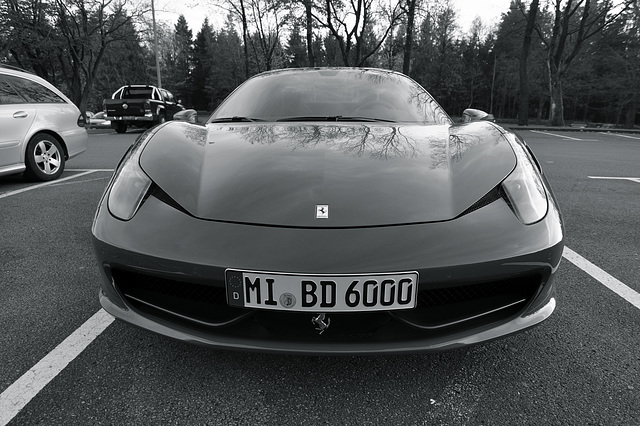 Ferrari in black and white