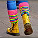 Yellow boots and stripey socks!