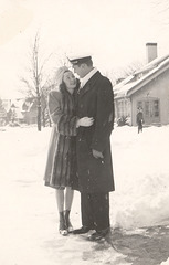 Mom and dad, Milwaukee, 1946.  Her first experience with snow.