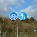 Combination path for modern bike and old-fashioned gentleman and child