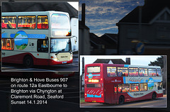 Brighton & Hove Buses no.907 - Seaford sunset - 14.1.2014