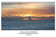Seaford Bay sunset with MV Rickmers Dubai  - 14.1.2014