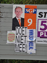 Dutch parliamentary elections 2012 – SGP election poster defaced