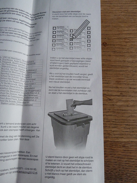 Dutch parliamentary elections 2012 – Election instructions: after putting your mark, your vote is put in the bin
