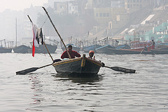 Rowing down the Ganges at Varanasi