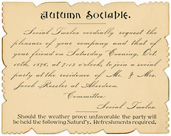 Autumn Sociable Invitation, Aberdeen, Pa., October 1896