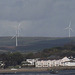 The wind turbines on hills behind Barnstaple
