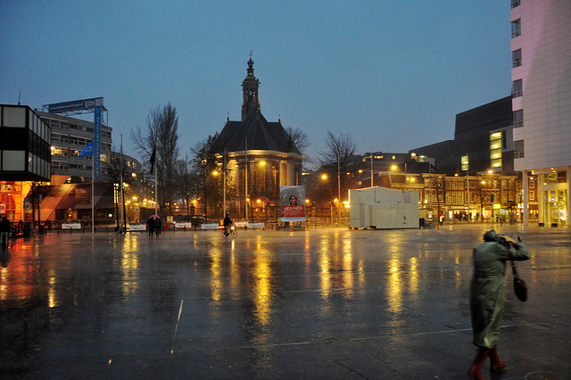 Spui Square in The Hague in the rain