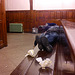People sleeping in the former first-class waiting room of Haarlem station