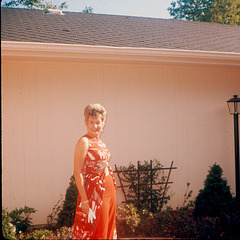 Mom, new outfit on the patio, 1978