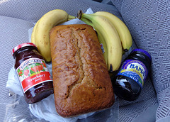 Peanut Butter Bread, Jelly, Jam, and Bananas