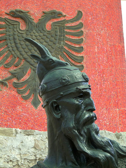 Lezha- Bust of Skanderbeg and Mosaic of the Albanian Flag