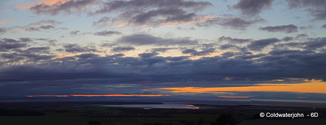 Dusk falls at 11:15 at this time of year over Findhorn Bay