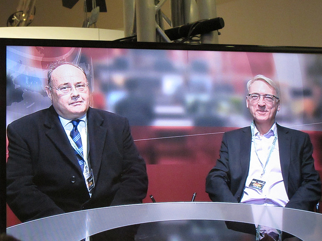 Newsreaders Bill and Stephen on tv