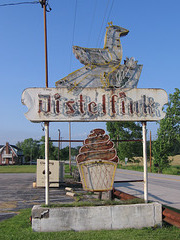 Darkened Distelfink Drive-In Sign, Route 15, Gettysburg, Pa.